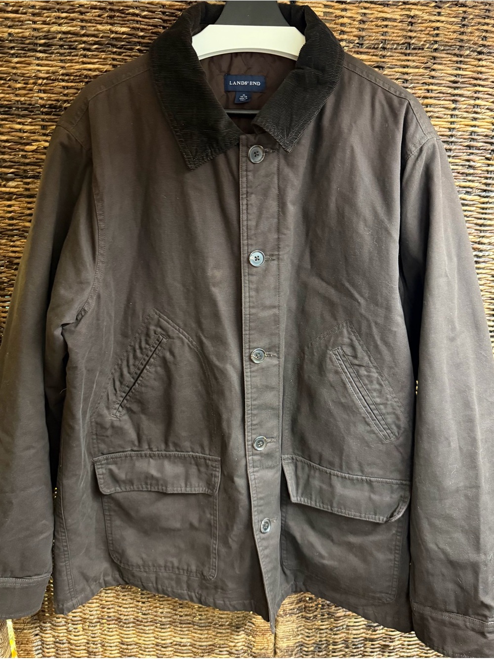 Lands' End Men's Dark Brown Field Jacket with Corduroy Collar-XL (46-48)